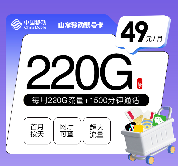 山东移动靓号卡【49元220G流量+1500分钟】 1 8c5c0ab95ee6400eb95d1bb3c448a79b