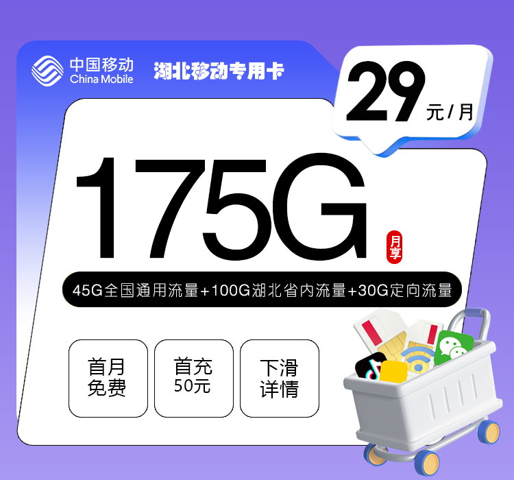 湖北移动专用卡【29元175G】 1 9379728b1cfb4cbeaee69e7243a11257