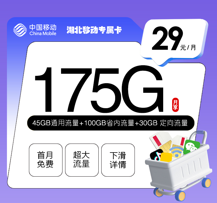 湖北移动专属卡【29元175G】 1 d697b365a6b0434fbf1e16aca20f6a4d